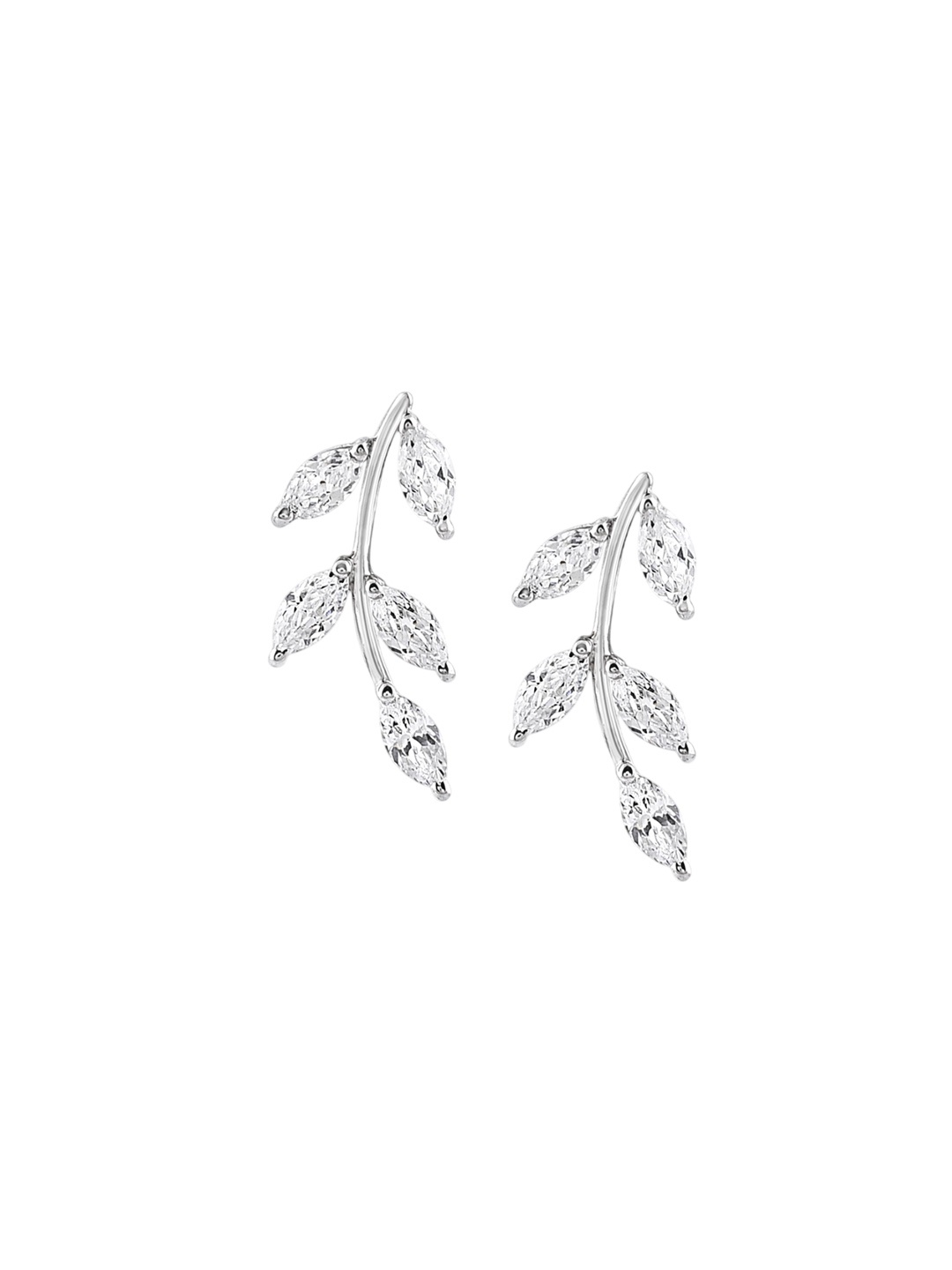 

FIAN Sterling Silver Rhodium-Plated Cubic Zirconia Leaf Shaped cuff Earrings