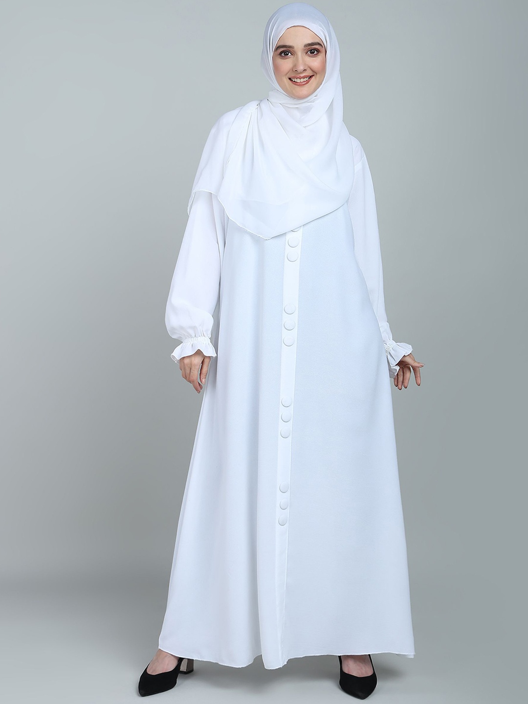 BROKE BRAND Round Neck Umrah Abaya, White