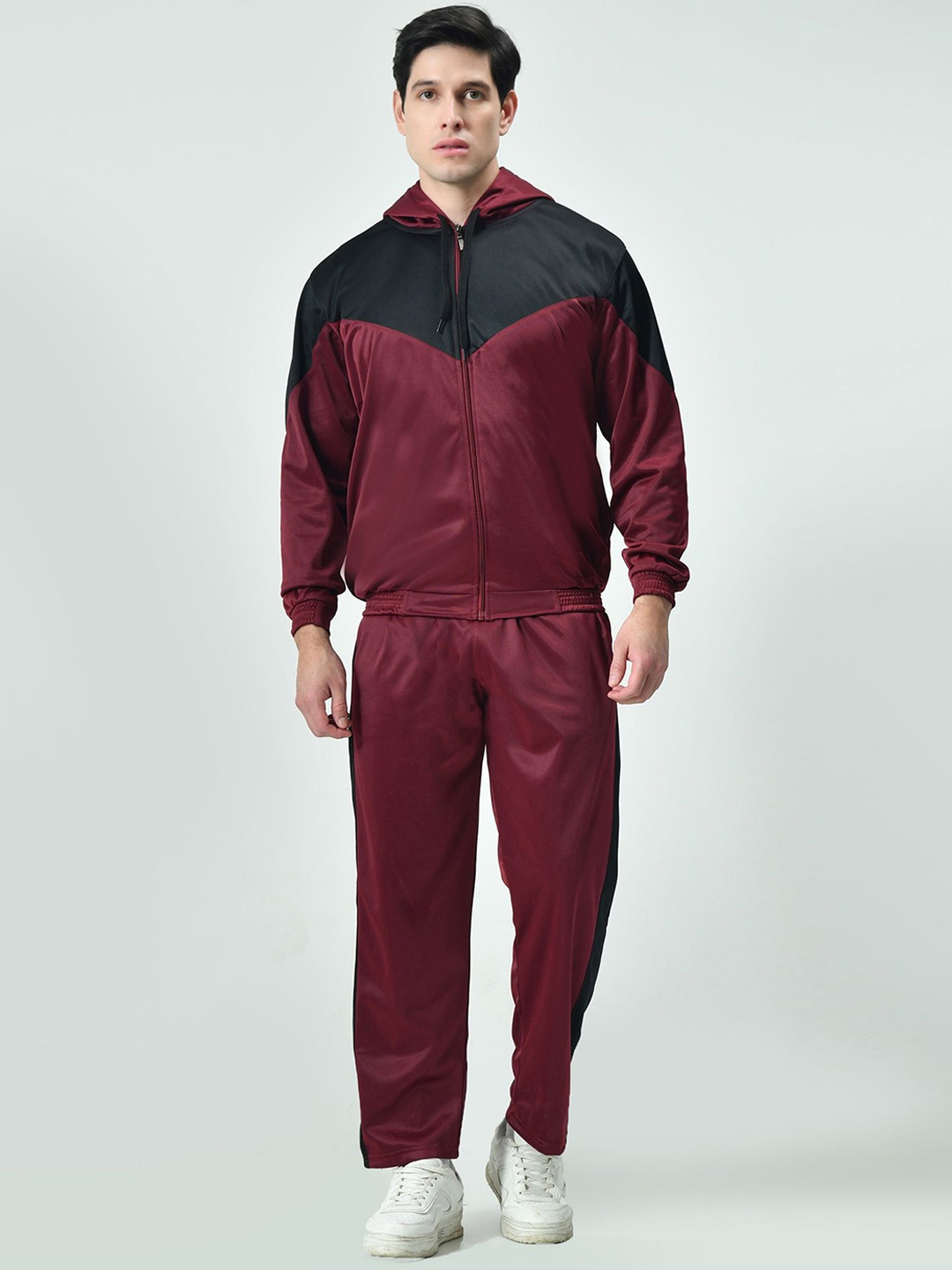 

BAESD Men Colorblocked Zipper Hoodie Tracksuits, Maroon