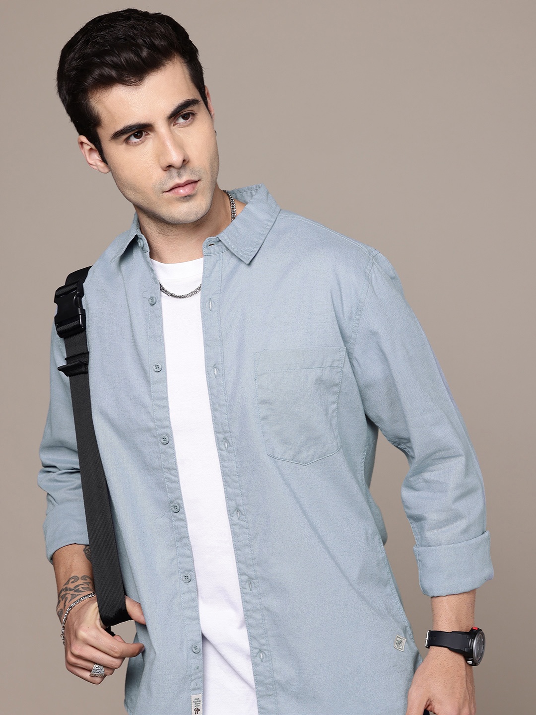 

The Roadster Life Co. Regular Fit Cotton Linen Casual Shirt, Blue