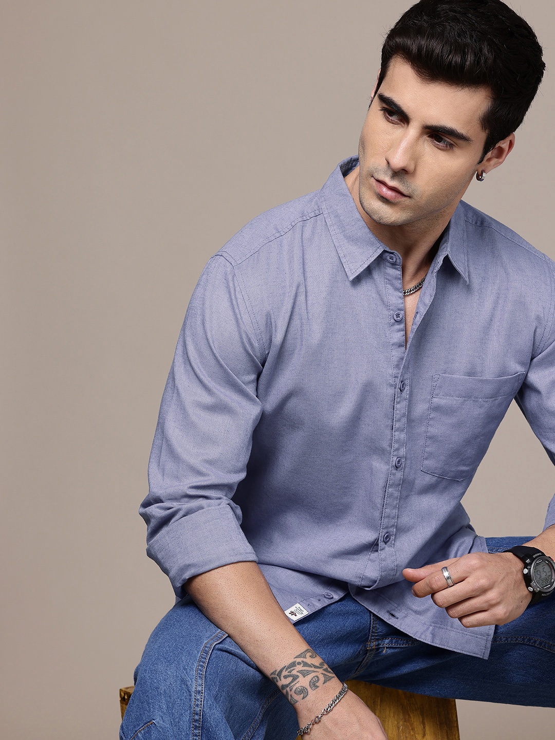 

The Roadster Life Co. Regular Fit Cotton Linen Casual Shirt, Lavender