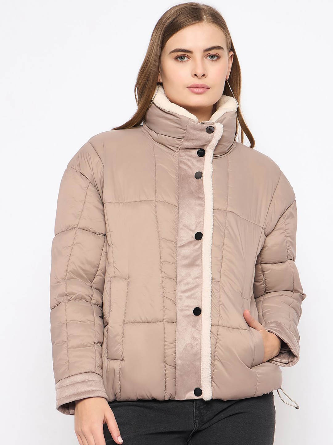 

Madame Women Solid Mock Collar Long Sleeves Puffer Jacket, Mauve