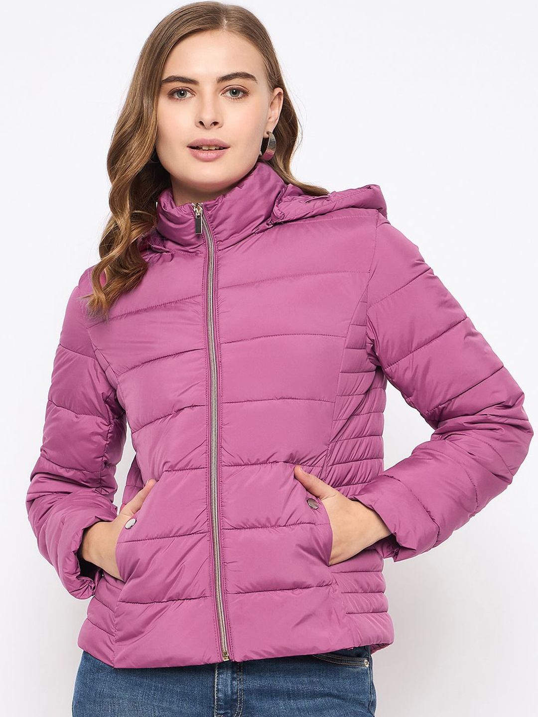 

Madame Women Polyester Longline Puffer Jacket, Pink