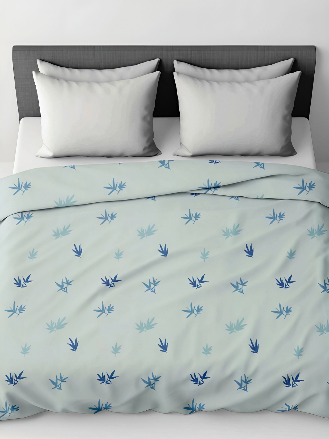 

LINENWALAS Happy Sleeping Blue & Green Printed Cotton Duvet Cover