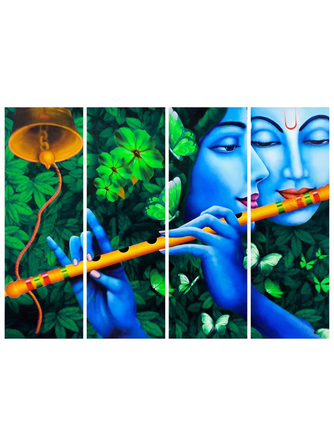 

Inephos Blue And Green 4 Pieces Radha Krishna Divine Love Religious Printed Wall Arts