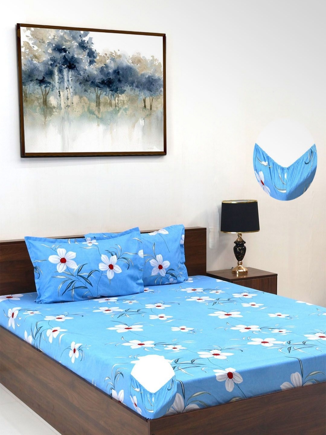 

Steve & Anderson Elevate Blue Printed 164 TC King Bedsheet Set-1.83 m x 1.98 m x 0.2 m