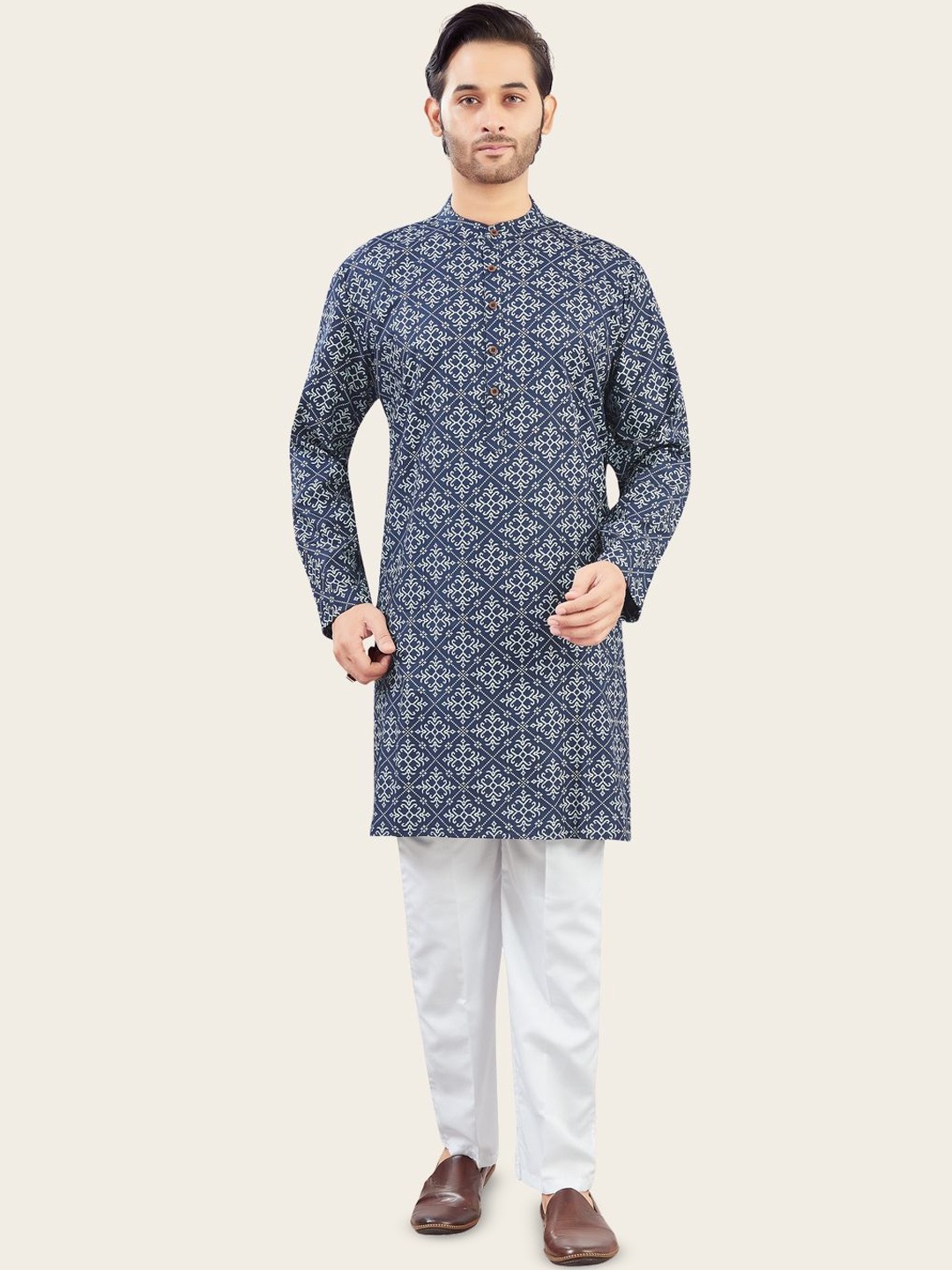 

Studio Shringaar Ethnic Motifs Printed Pure Cotton Kurta, Navy blue