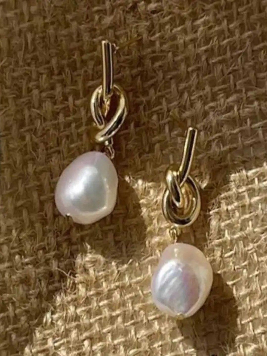 

CareDone Gold-Plated Knot Detail Pearl Contempoary Drop Earring