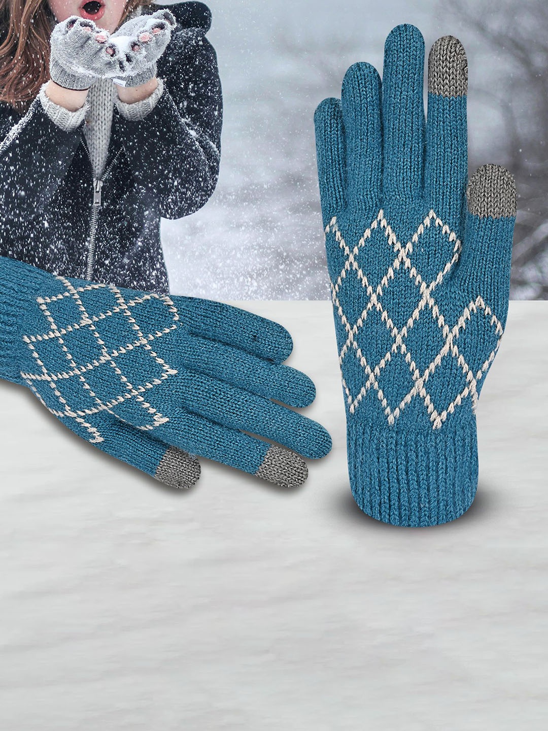 

LOOM LEGACY Women Patterned Winter Gloves, Teal