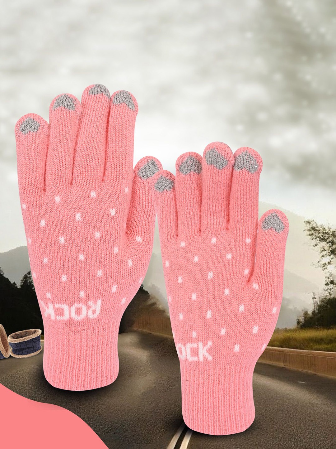 

LOOM LEGACY Women Patterned Touchscreen Gloves, Pink