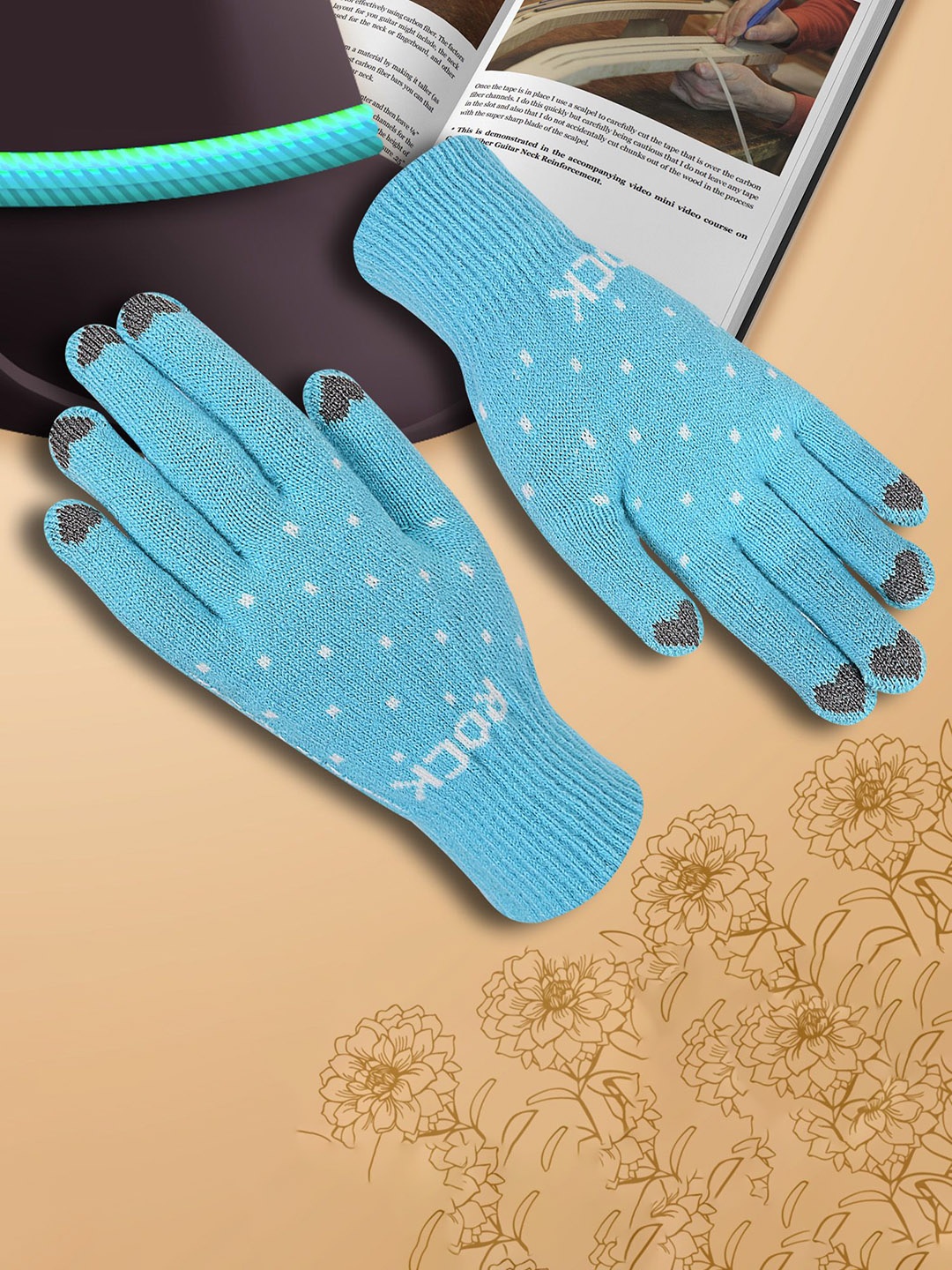 

LOOM LEGACY Women Patterned Acrylic Touchscreen Gloves, Turquoise blue