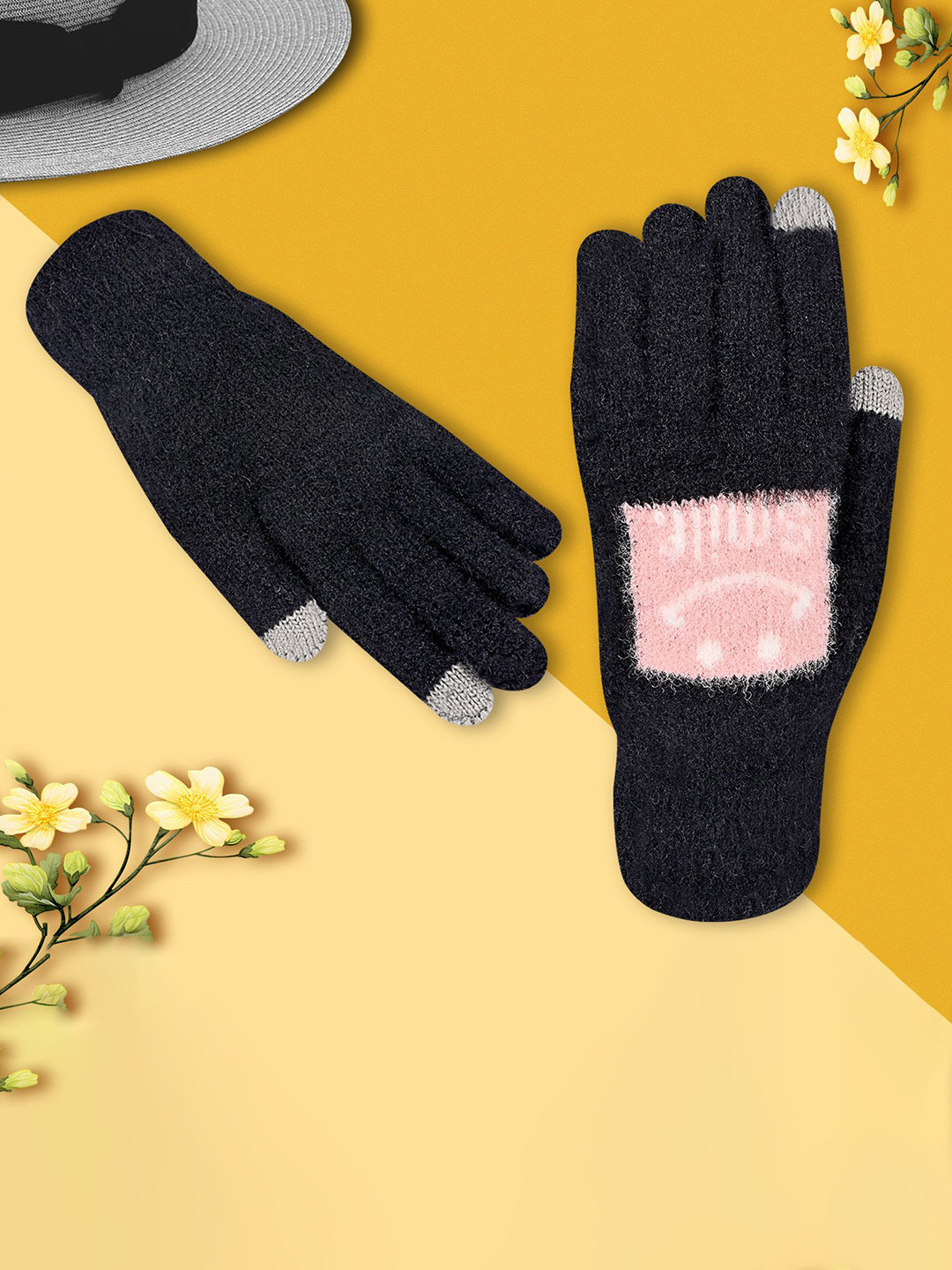 

LOOM LEGACY Women Patterned Winter Gloves, Black