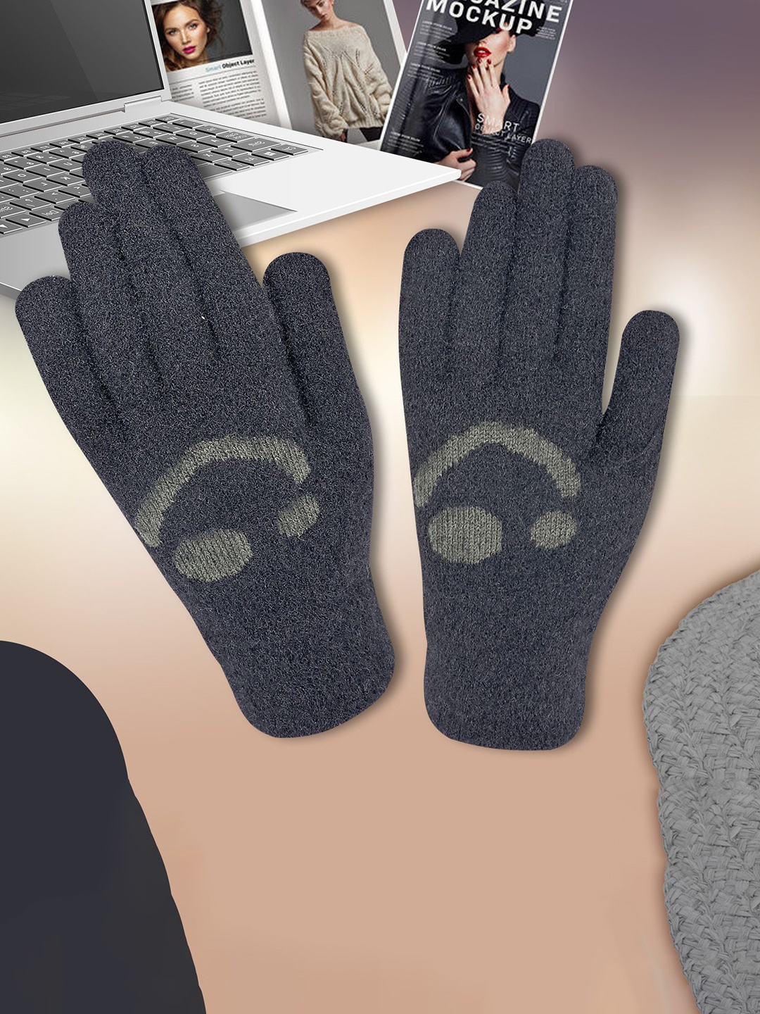 

LOOM LEGACY Women Patterned Acrylic Winter Gloves, Black