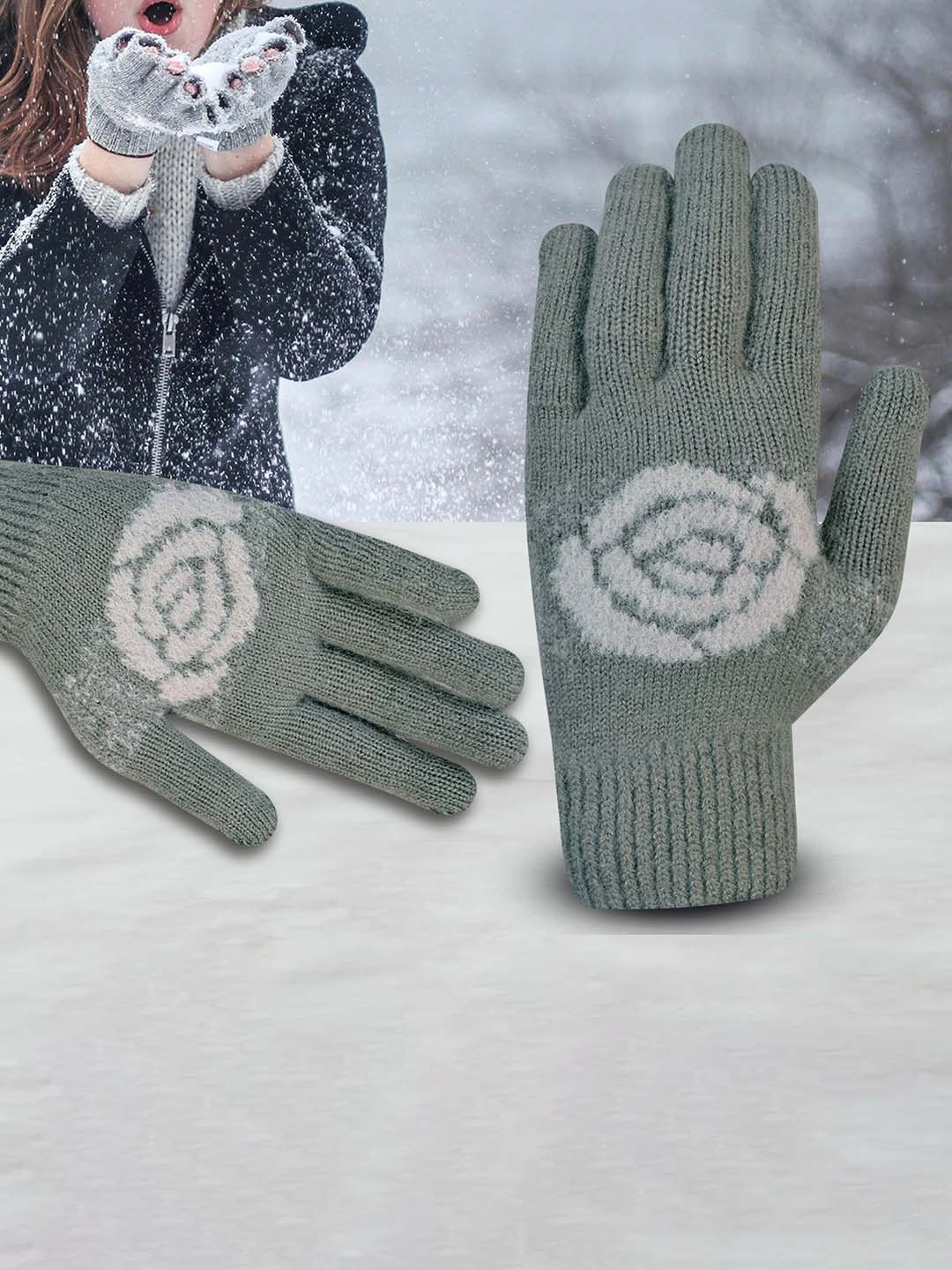 

LOOM LEGACY Women Patterned Acrylic Winter Gloves, Green