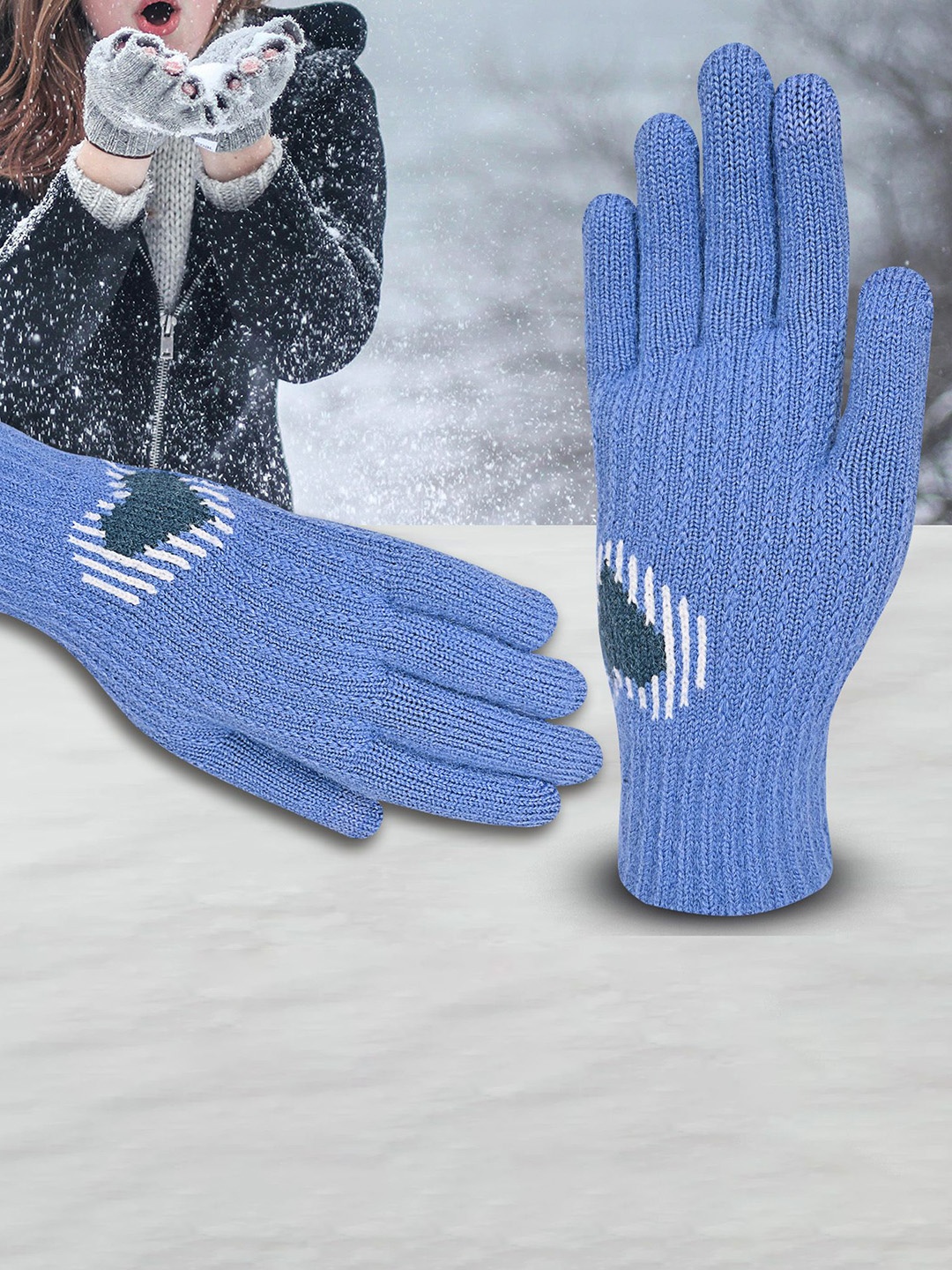 

LOOM LEGACY Women Pattern Acrylic Touchscreen Gloves, Blue