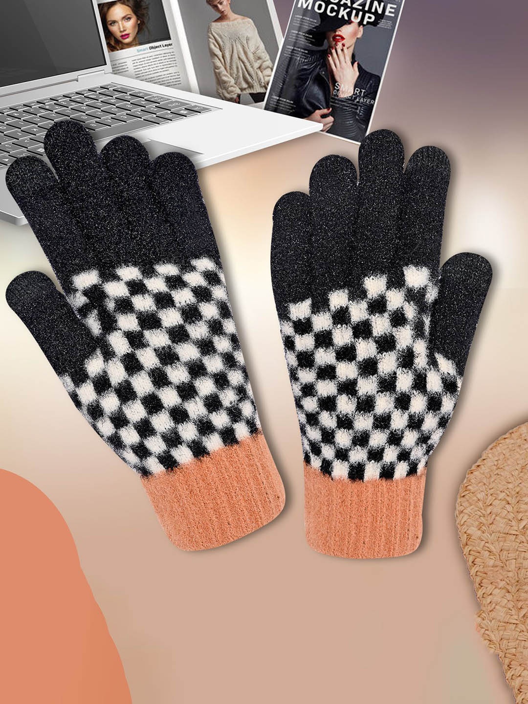 

LOOM LEGACY Women Checked Acrylic Touchscreen Gloves, Black
