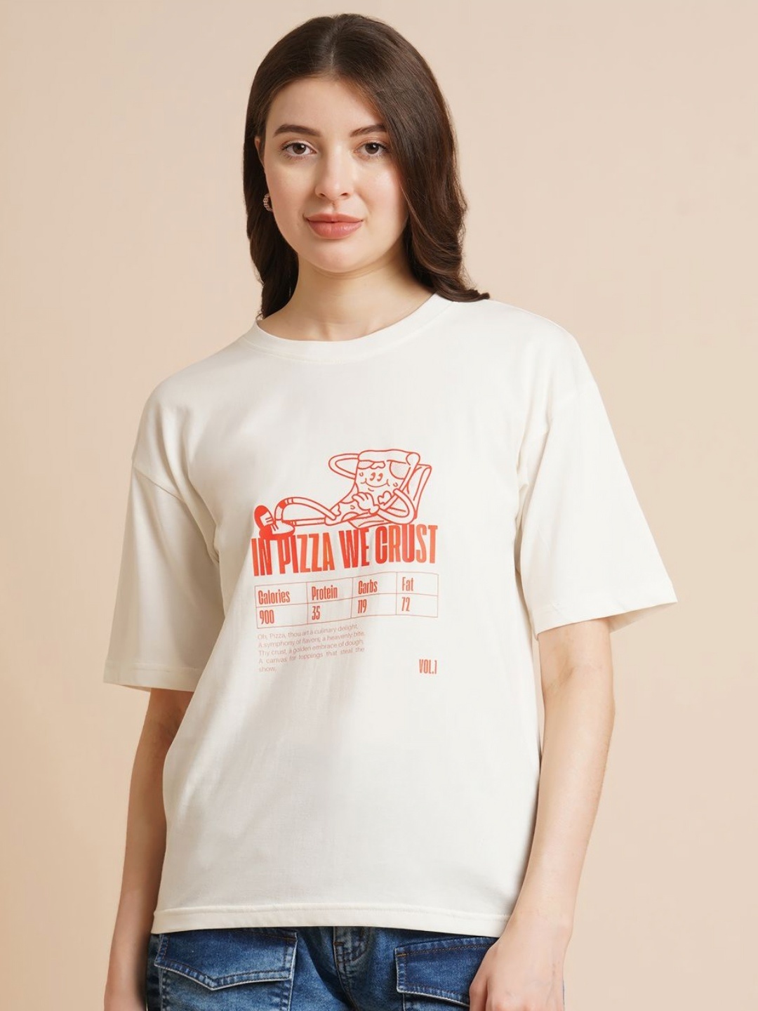 DressBerry Women Typography Printed Round Neck Oversized T-shirt, White