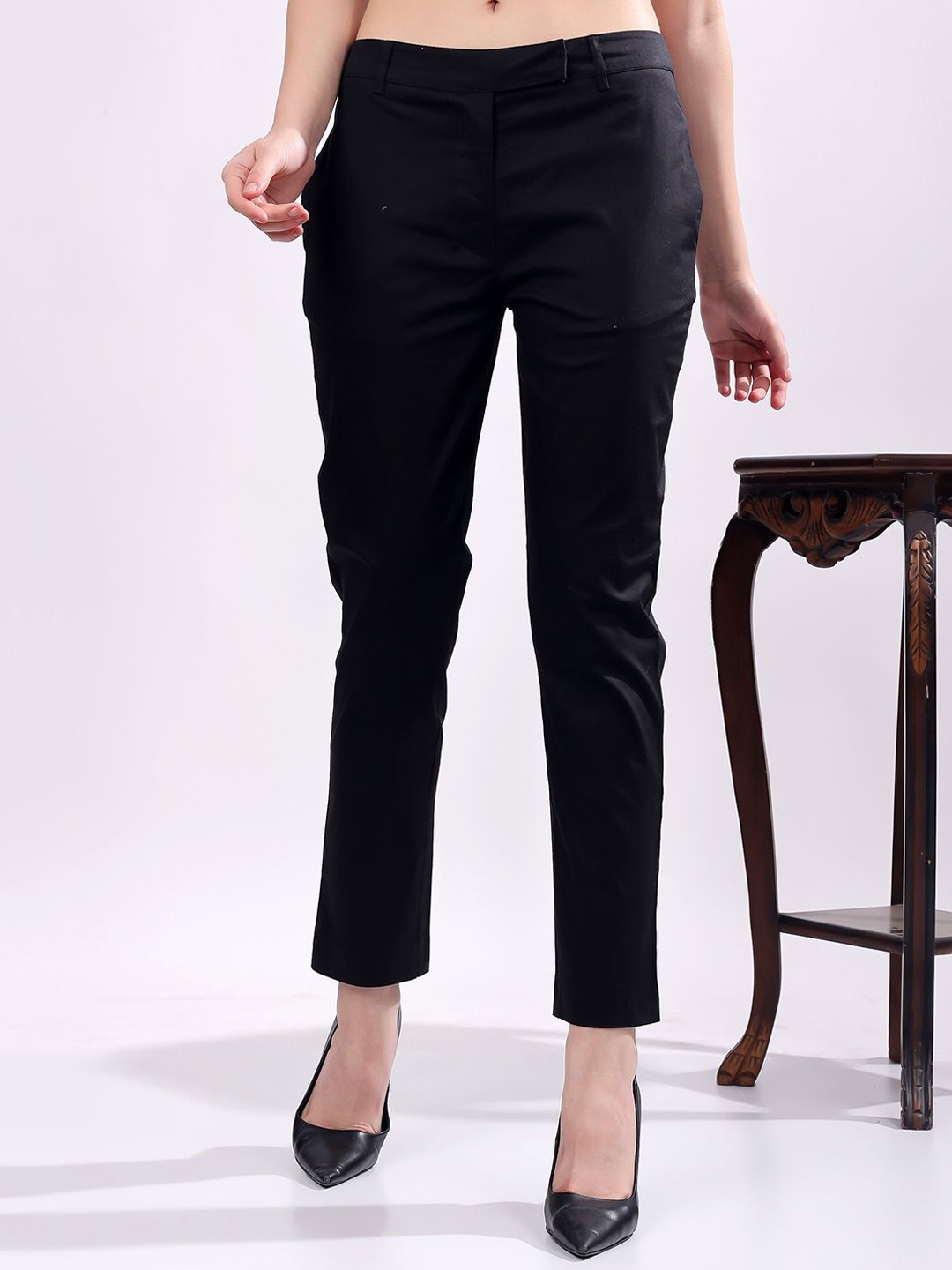

T TRYON ULTIMATE Women Pure Cotton Mid Rise Trousers, Black