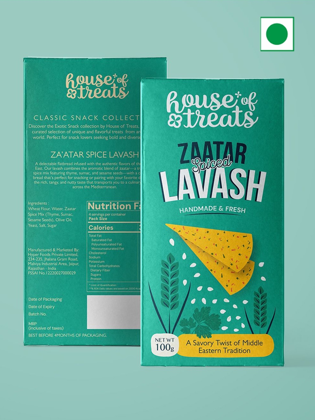 

RawFruit Set Of 2 Zaatar Lavash -100g With Greeting Card, Green