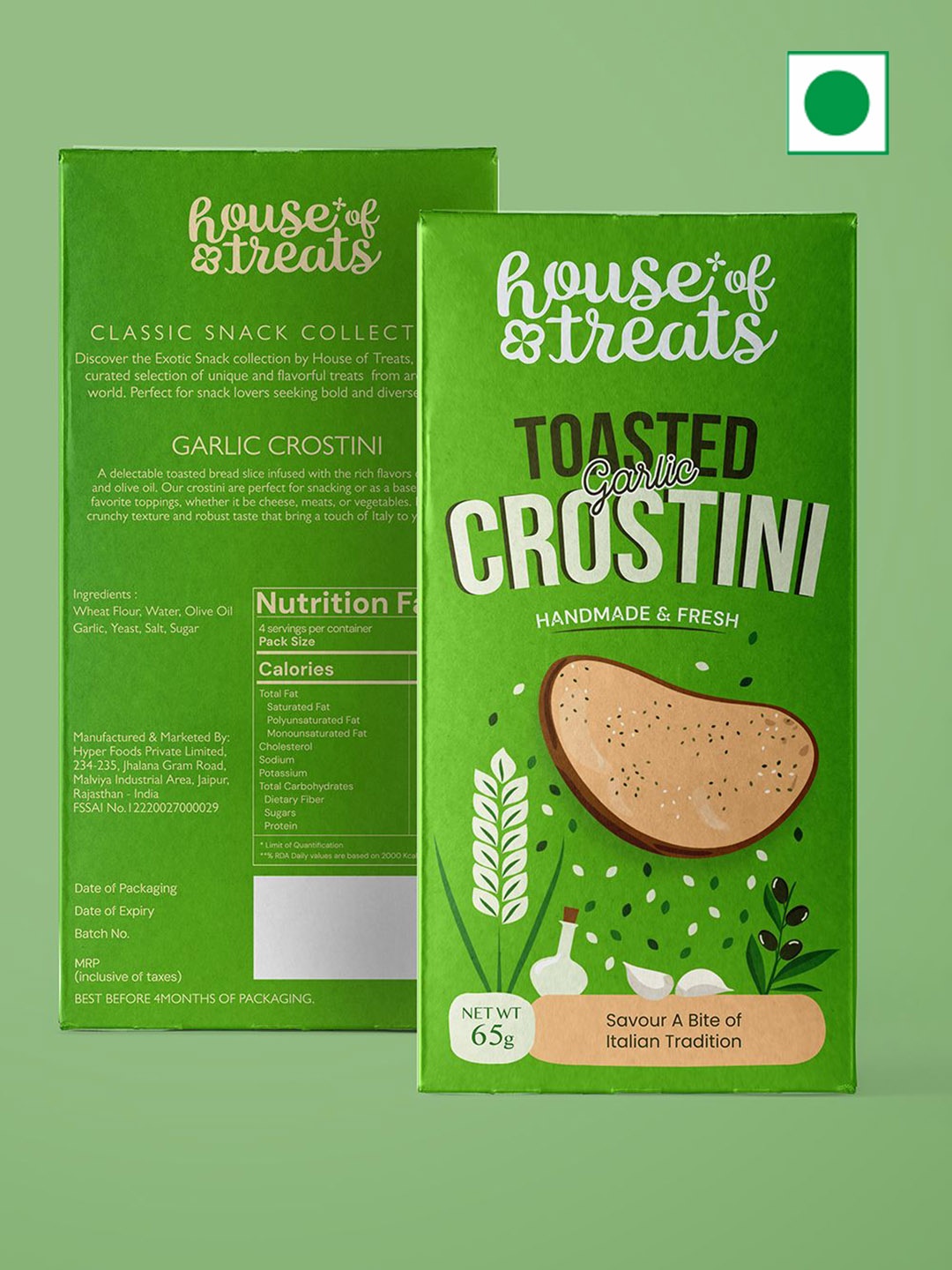 

RawFruit Toasted Crostini Snack - 100g With Greeting Card, Green