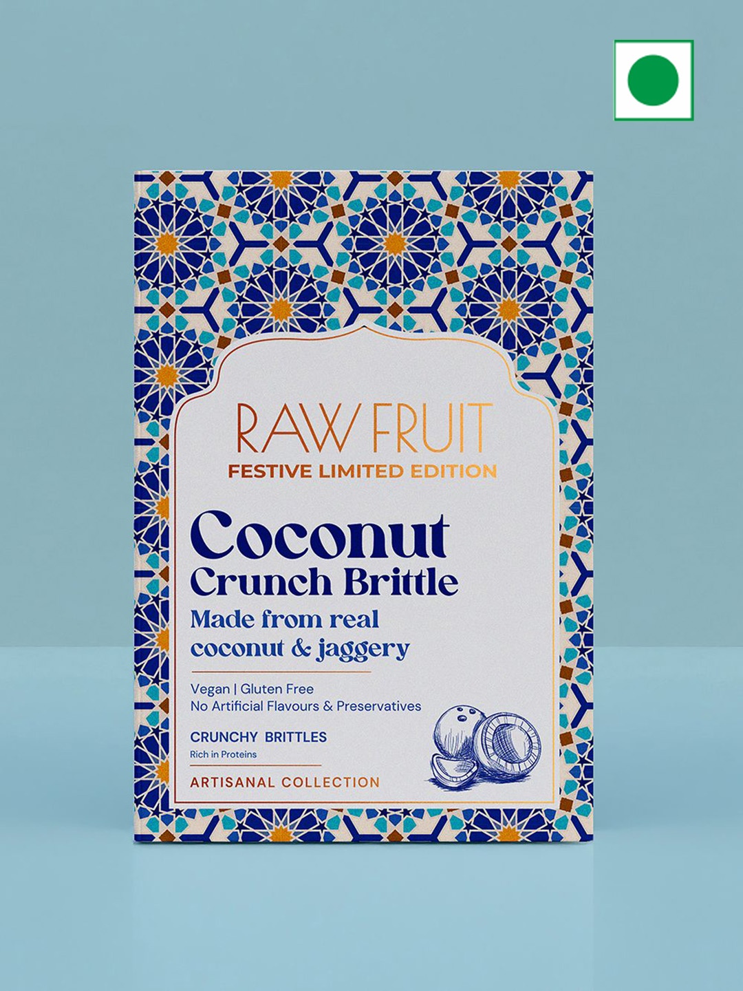 

RawFruit Set Of 6 Coconut Crunch Brittle With Greeting Card -100g Each, Blue