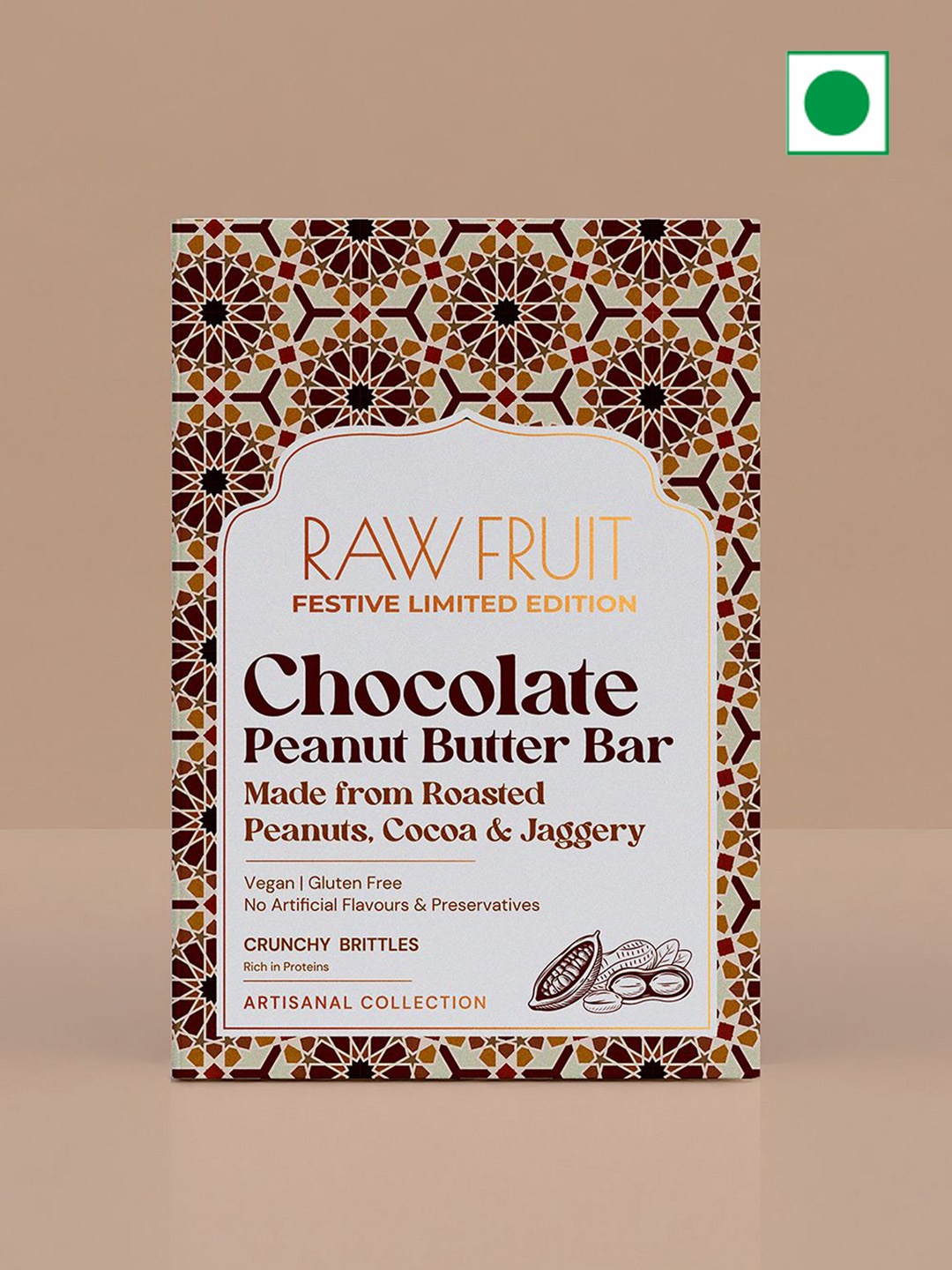 

RawFruit Set Of 4 Chocolate Peanut Brittle Bar With Greeting Card -100g Each, Brown