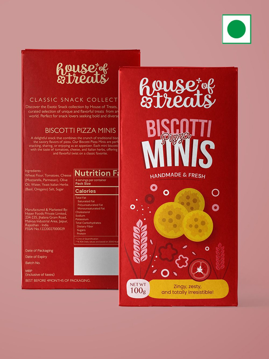 

RawFruit Biscotti Pizza Minis With Greeting Card -100g Each, Pink