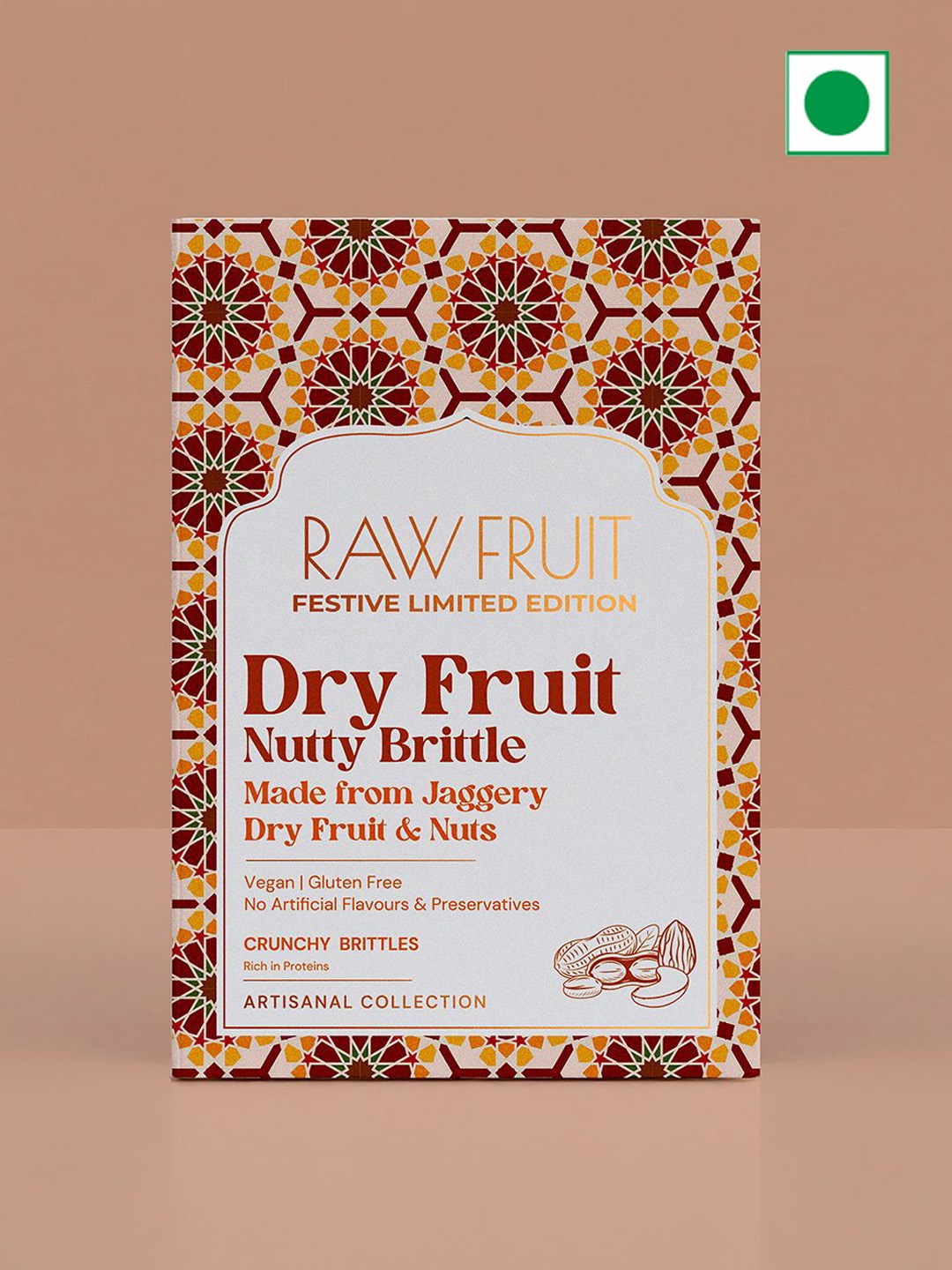

RawFruit Set Of 4 Peanut Crunch Brittle With Greeting Card -100g Each, Brown