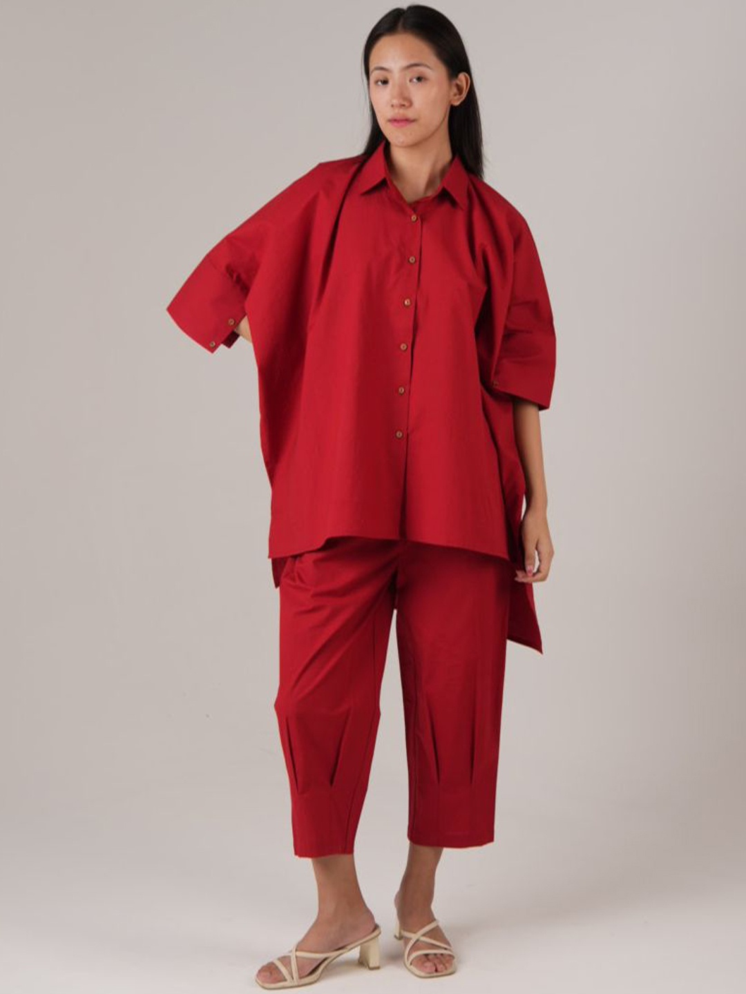 

Vanshitaa Shirt Collar Anti Fit Pure Cotton Co-Ords Set, Red