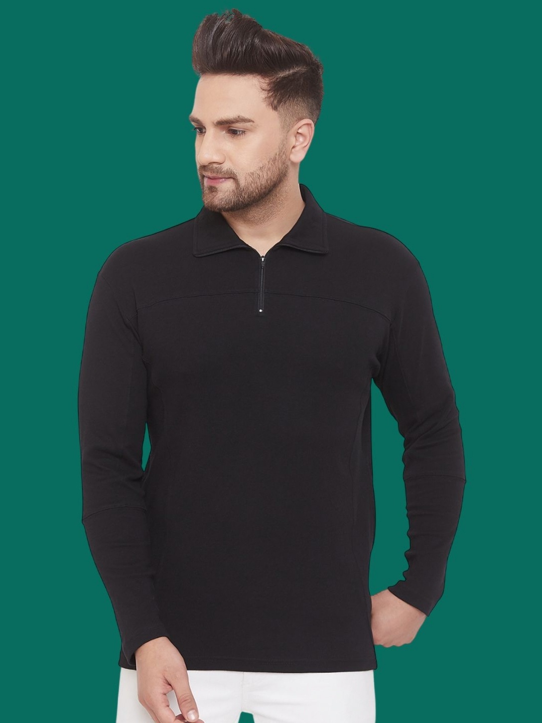 

Hypernation Men Solid Polo Collar Cotton T-shirt, Black