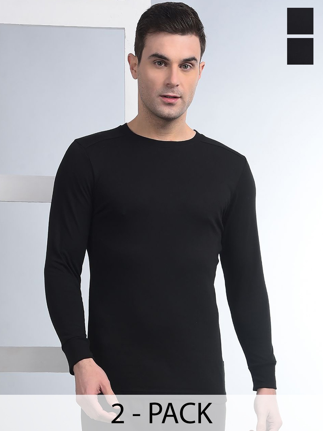 

Force NXT Men Pack Of 2 Cotton Thermal Tops, Black