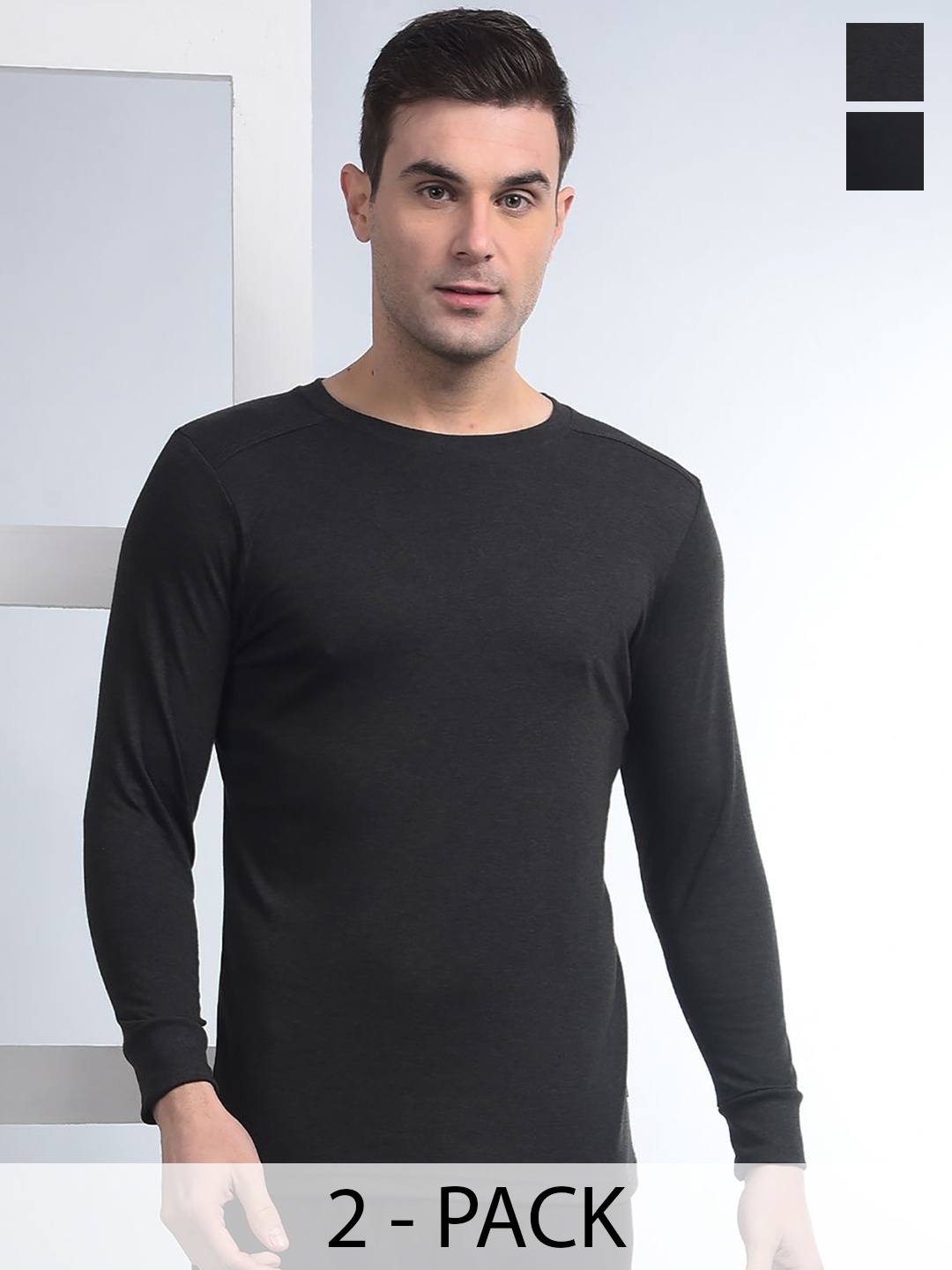 

Force NXT Men Pack Of 2 Cotton Thermal Tops, Black