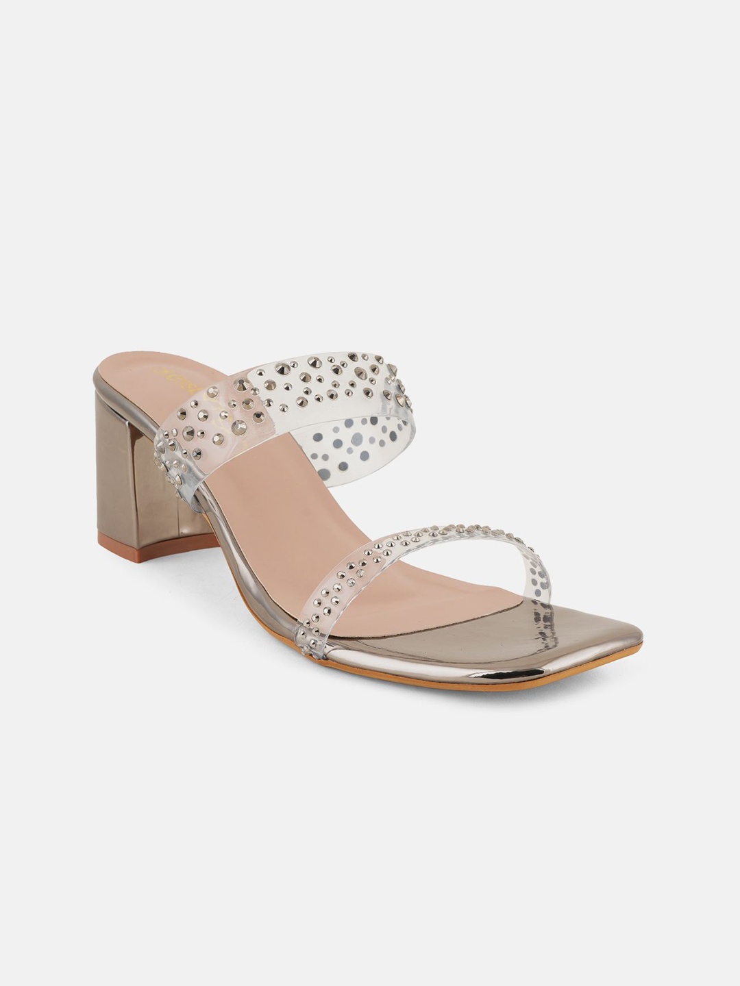 

DressBerry Women Embellished Block Heel Sandals, Gold