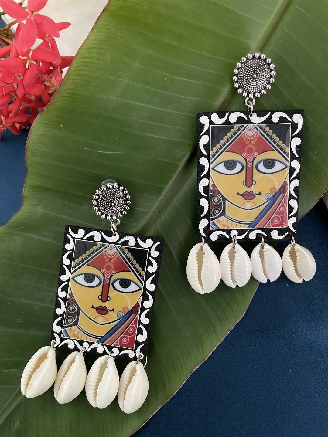 

Digital Dress Room Silver-Plated Goddess Durga Sea Shell Square Shaped Drop Earrings