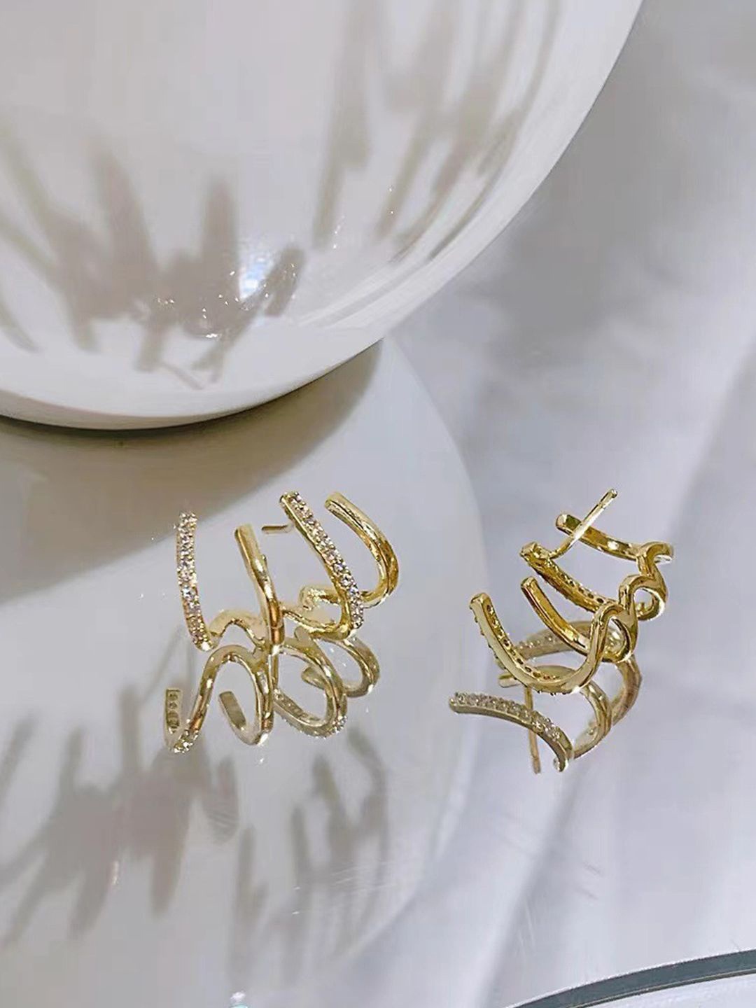 

styledose Gold-Plated Artifical Stones Studded Contemporary Ear Cuff Earrings