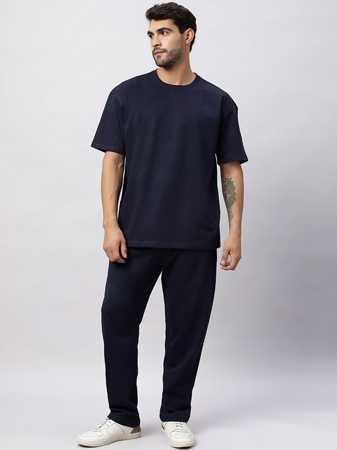 

Wear Your Opinion Round Neck Pure Cotton T-Shirt With Trouser, Navy blue