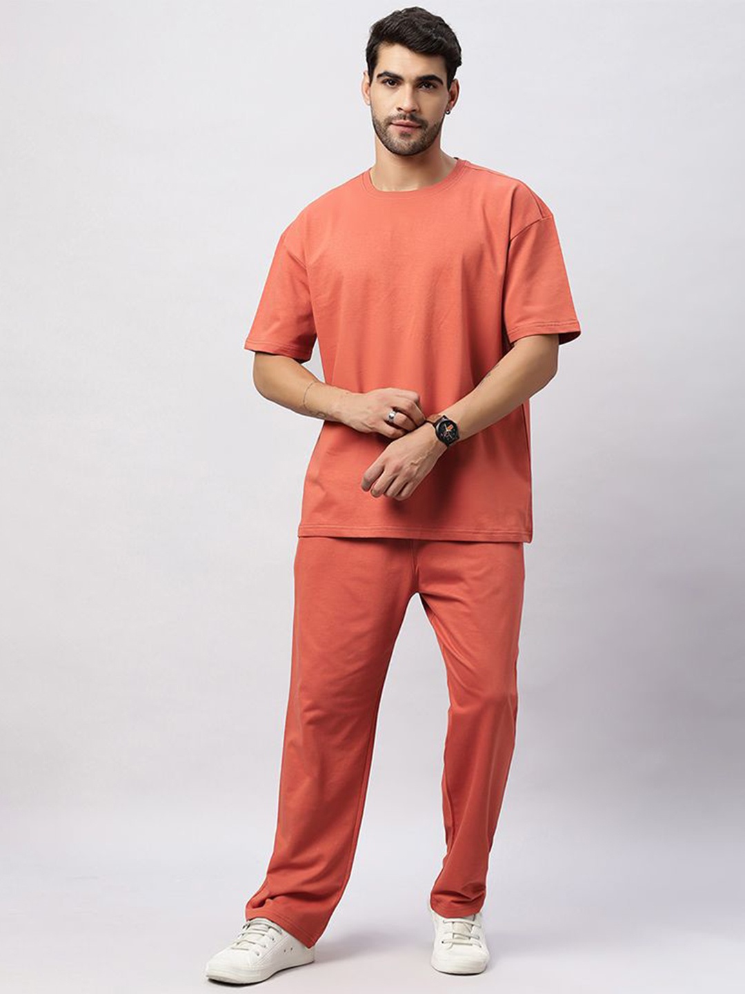 

Wear Your Opinion Round Neck Pure Cotton T-Shirt With Trouser, Rust