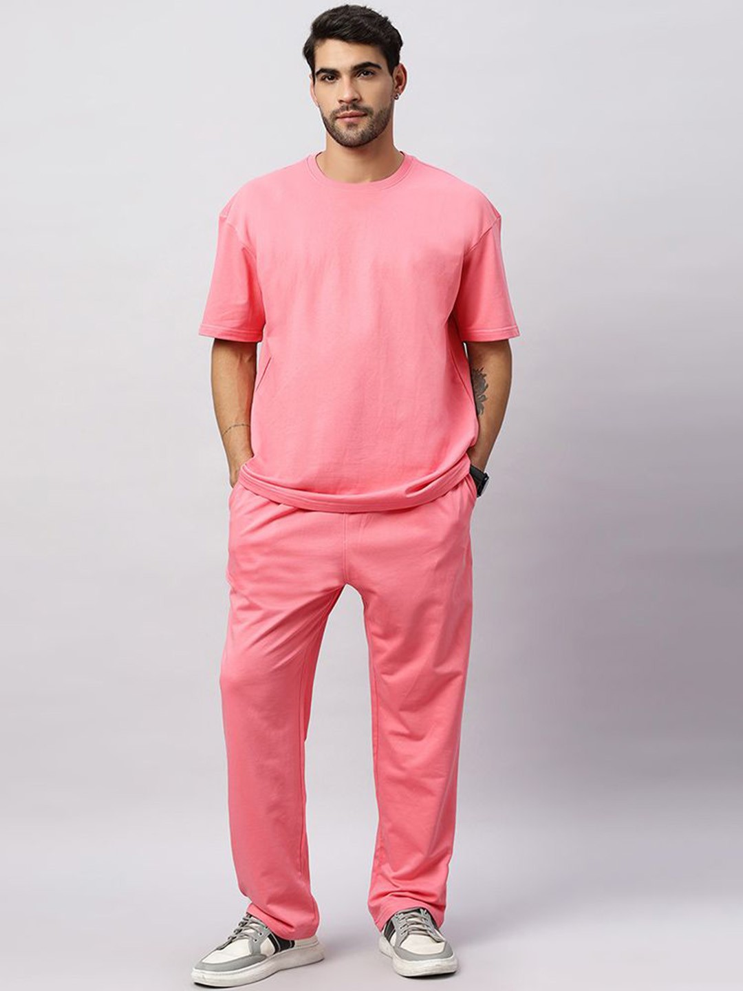 

Wear Your Opinion Round Neck Pure Cotton T-Shirt With Trouser, Coral