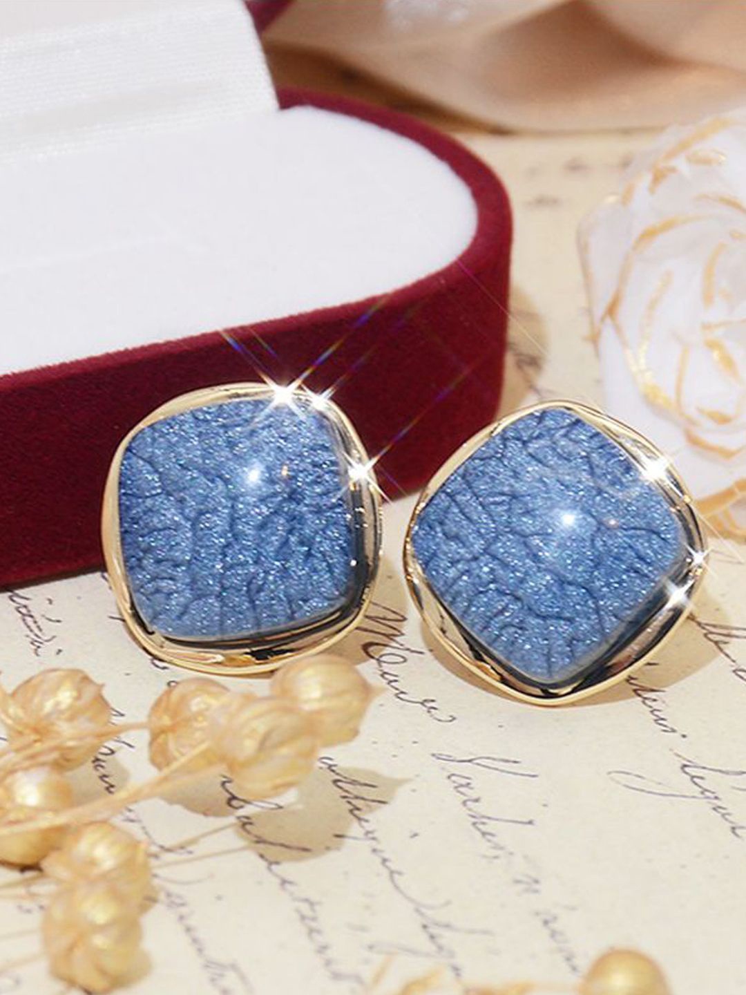 

styledose Gold-Plated Artificial Stone Studded Geometric Shaped Studs, Blue