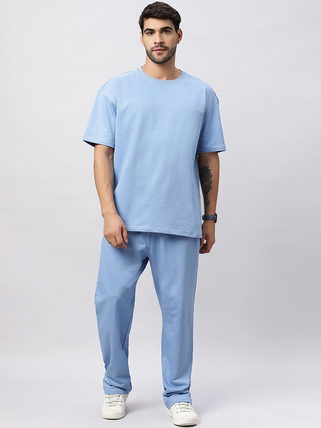 

Wear Your Opinion Round Neck Pure Cotton T-Shirt With Trouser, Blue