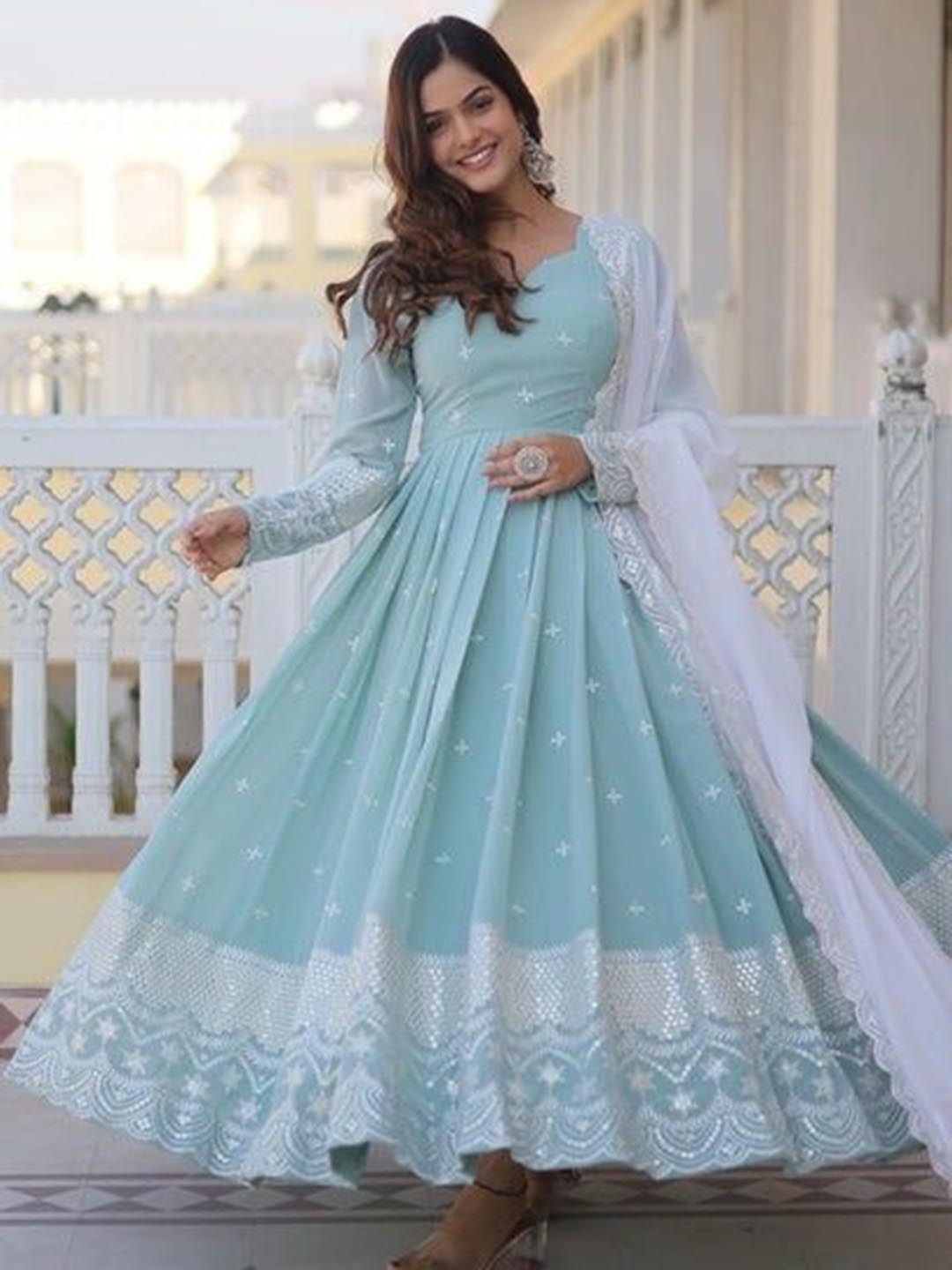 

Fusionic Women Sequined Embroidered Ethnic Dress Comes with a Dupatta, Blue