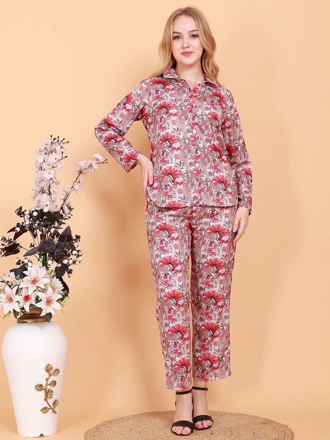

BAESD Printed Long Sleeves Shirt With Trouser, Pink