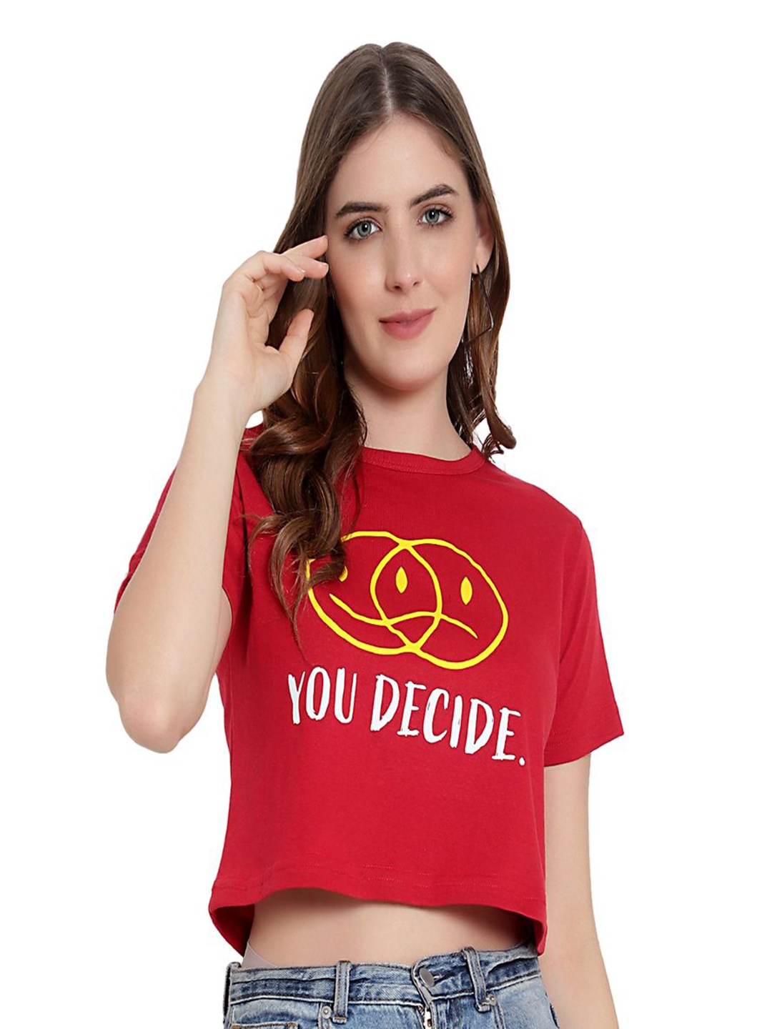 

DEEPMAYRA COLLECTION Women Graphic Printed Round Neck Cotton T-shirt, Red