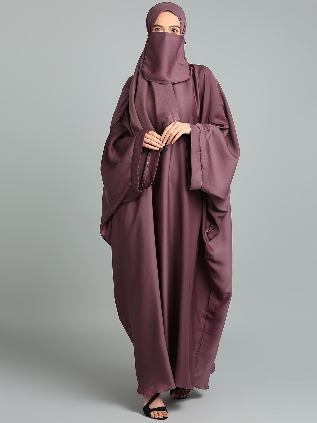 BROKE BRAND Round Neck Arabian Style Plain Kaftan Abaya, Pink