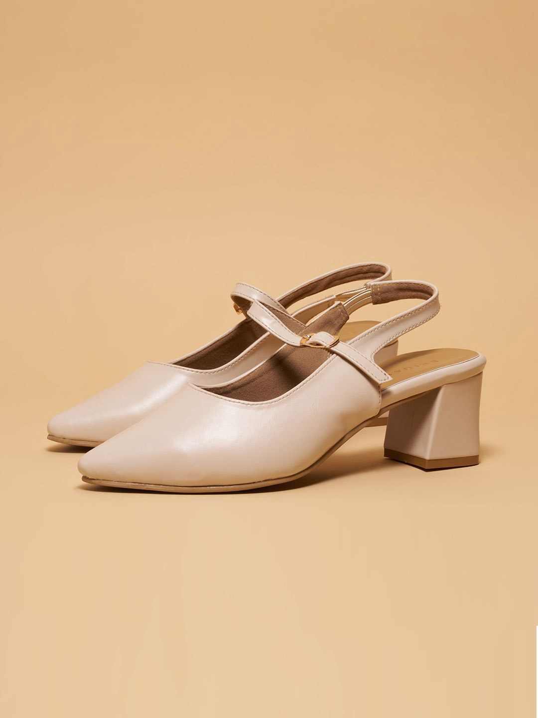 

ERIDANI Lunaa Pointed Toe Block Heeled Formal Mules, Beige