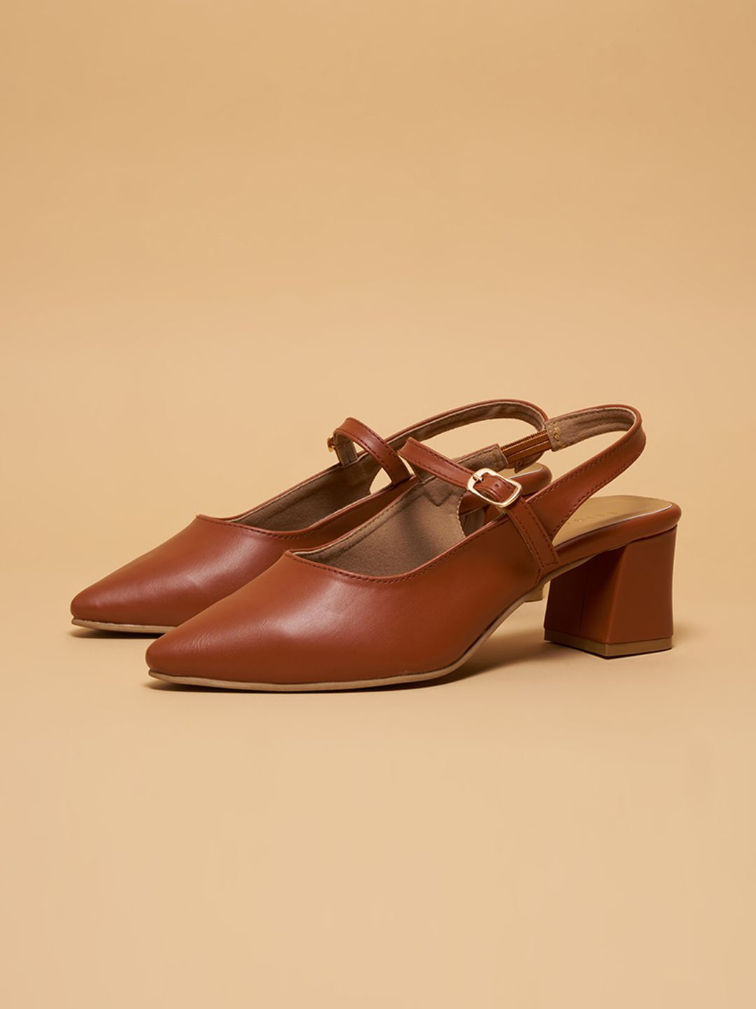 

ERIDANI Lunaa Pointed Toe Block Heeled Formal Mules, Tan