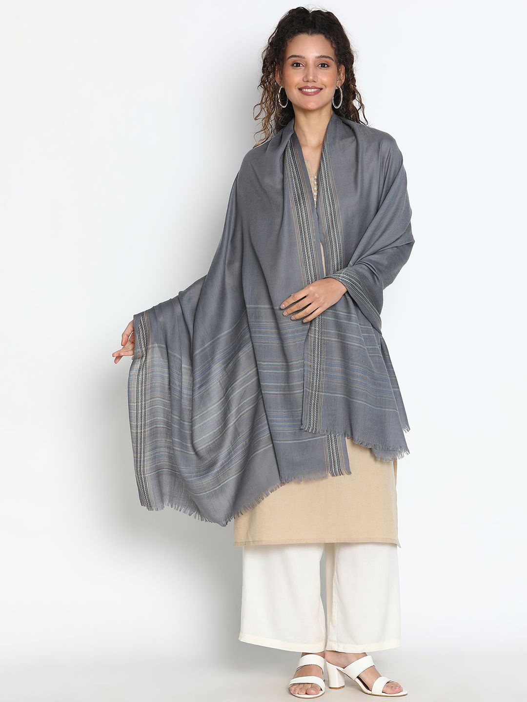 

SHINGORA Striped Skin Friendly Shingora Shawl, Grey