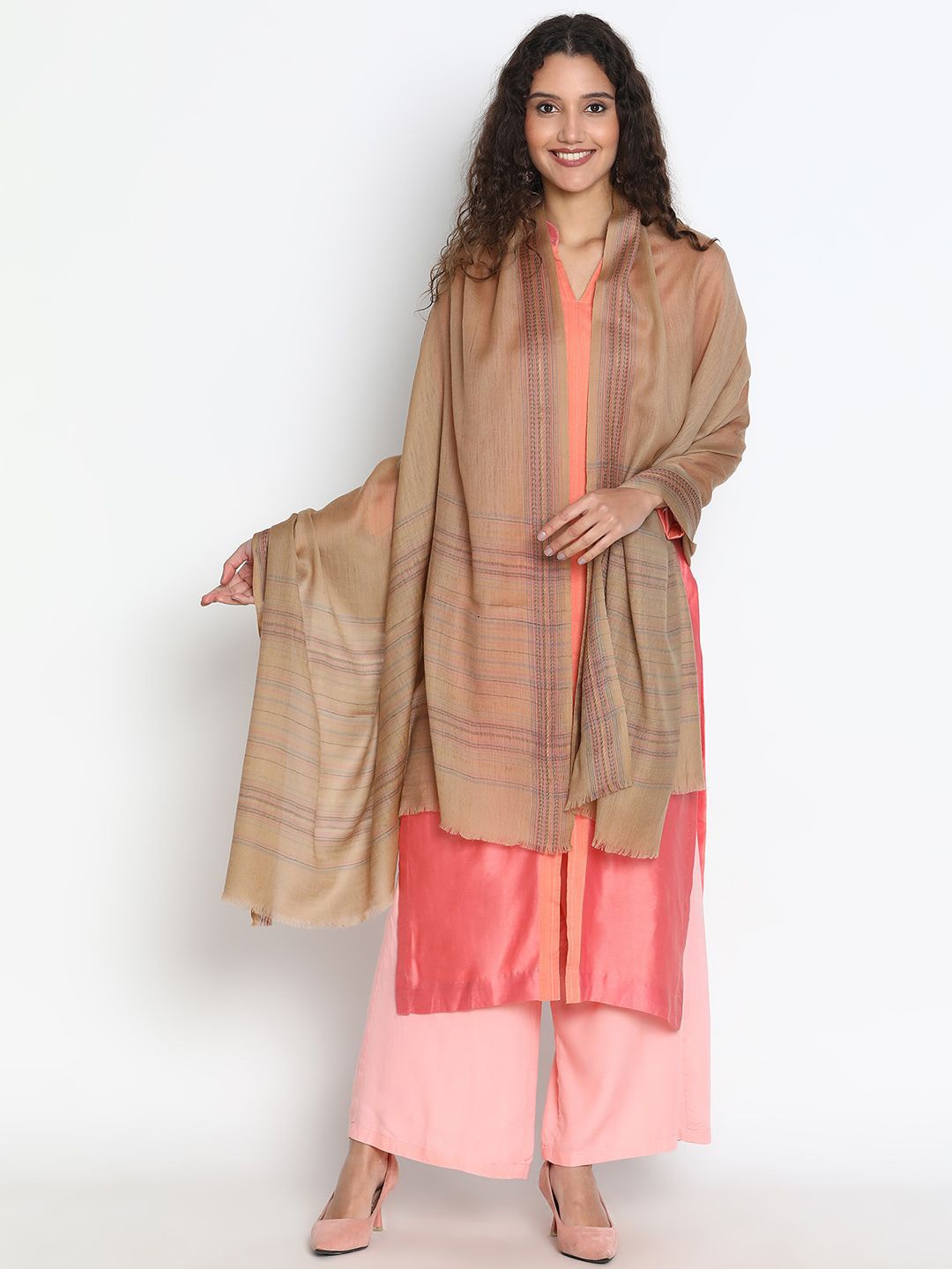 

SHINGORA Striped Woven Design Skin Friendly Shawl, Beige