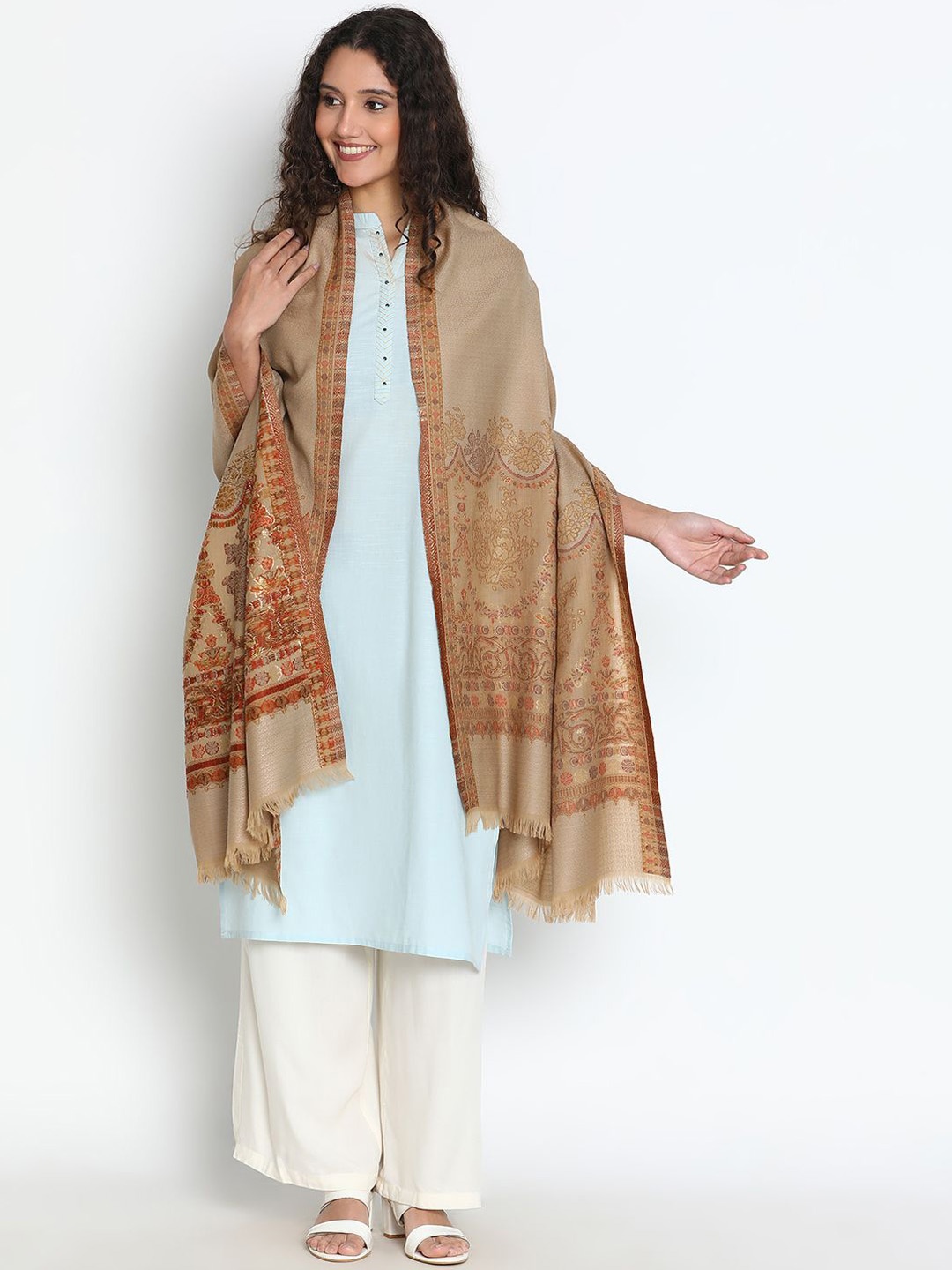 

SHINGORA Floral Woven Design Skin Friendly Shawl, Beige