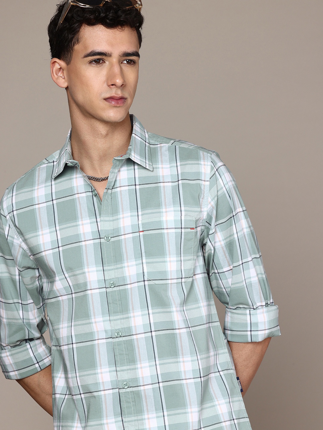 

The Roadster Life Co. Checked Pure Cotton Casual Shirt, Green